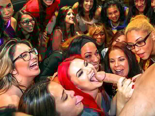 Horny party girls get some cocks swinging in their faces