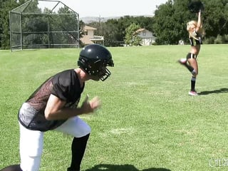 Busty Blonde Cheerleader Honey Blossom Seduces Quarterback Charles Dera