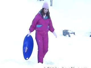 Petite teen masturbates on a cold snowy day