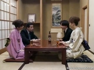 Japanese fourway fuck orgy gets wet and messy