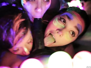 Hot lesbians playing with fluorescent body paint