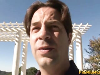 Busty cock whore gives a handie