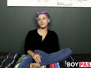 Cute twink toys with his big fat dong and moans for us too