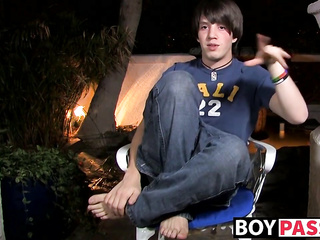 Interviewed young twink Jordan Long masturbates and cums