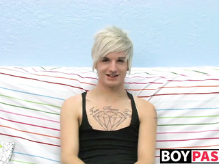 Tattooed smooth teen Austin moans during hot masturbation