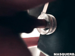 Masked dude gets BJ from guy before fucking fleshlight