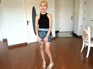 Tiny amateur Thai teen in a bunny outfit gives head and fucked from behind