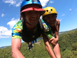 Zipline and sex with big ass Thai girlfriend who also sucked his big cock