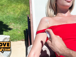 POV - MFF trio in the sun with sluts Kelly Aleman and Kris Vegas