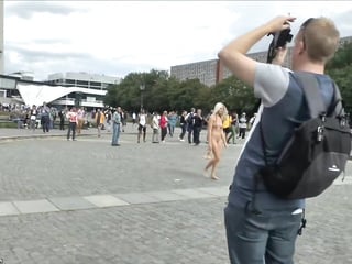 Blonde Czech teen showing her hot body naked in public