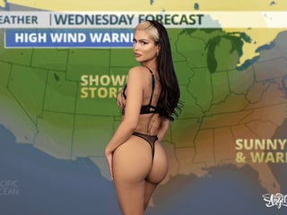 The Hottest Weather Girl Domino Presley Banged in Tight Leather Skirt and Heels