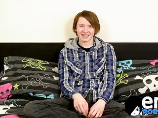Emo twink Jack Halliwell stroking his cock on his emo bed