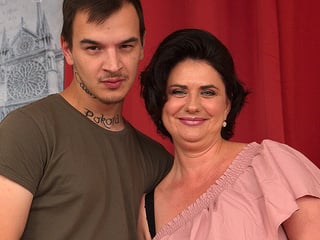 Bootylicious cougar is riding stepson on the couch