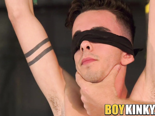 Bound and blindfolded twink slave whipped by mature master