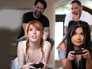 Gaming teen stepdaughters both fucked by their perverted stepdads