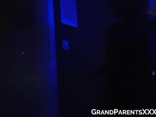 Granny with big boobs gives blowjob on floor like naughty