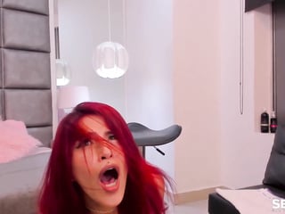 Red haired slut is extremely horny and moans from pleasure