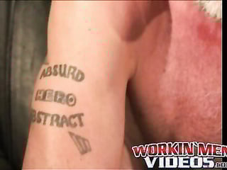 Rough old man tugs his hard cock after smoking a cigarette