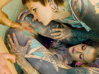 2 Heavy Tattoo Girls Get Ass Fucked By A Big Dick