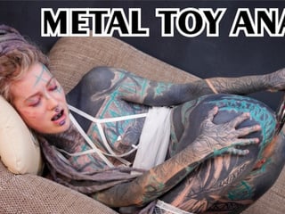 TATTOO girl masturbating with BIG STEEL TOY, ANAL gapes, prolapse, alternative, goth, teen