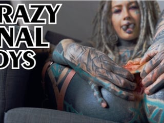 big SQUIRT from Tattoo girl in High heels - hard ANAL strech - ATM, big dildos, GAPE, prolapse play