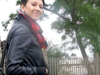 Smiley brunette gets a lift and a fuck