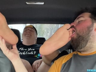 Chubby bear Nemo worships and licks friends feet and toes