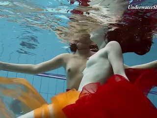 Mega hot and wet lesbos swimming and stripping