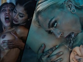 Possesed babes scissor and eat each other out in a lesbian fuck fest