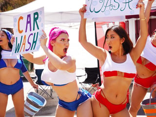 Lily Lou and Nicole Doshi's car wash rivalry turns steamy