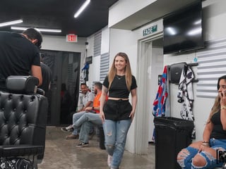 Naughty barber shop employee having sneaky sex