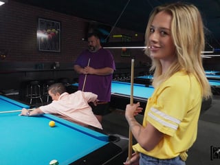 Naughty Blonde Spinner Takes Deep Dicking In The Pool Hall