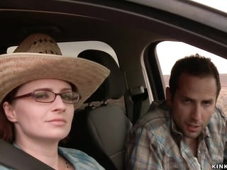 Bound hitchhiker anal toyed in desert