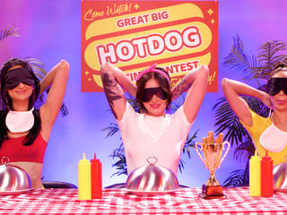 Kinky ebony contestant puts on a strapon to pound her competitors