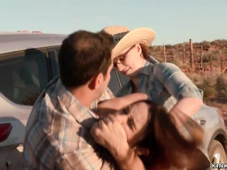 Couple anal fuck bound slut in desert