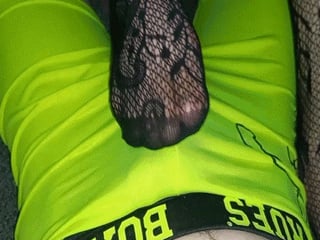 Footjob in pantyhose through panties MP4