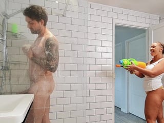 BRAZZERS - Beth Bennett Surprised Her Husband In The Shower... with a water gun