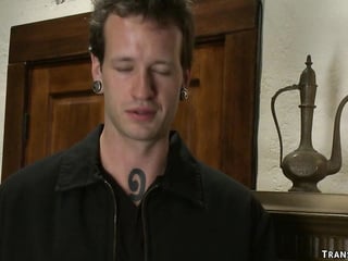 Big black cock TS anal fucks white man