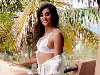 Beautiful Latina MILF shows perfect body while posing solo in lingerie