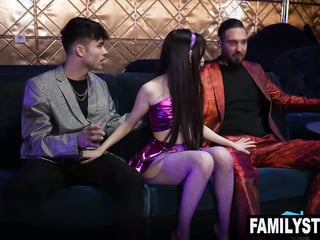 Ronnie Violet spitroasted by stepbro and stepdad