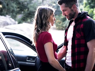 Stranded blonde MILF hitchhikes and fucks big dick stud outdoors