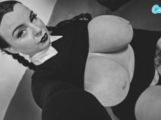 Busty Wednesday Addams Cosplay Solo Play
