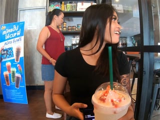 Starbucks coffee date with gorgeous big ass Asian teen girlfriend