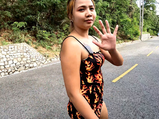 Blonde Thai GF with a big booty fucked hard after a long walk