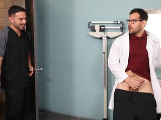 Doctor jerking his dick when the intern enters