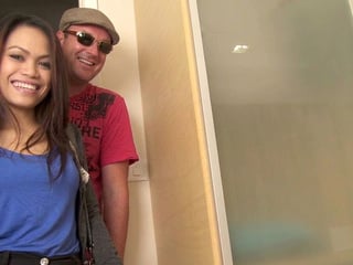 Petite Thai MILF picked up in a Tuk Tuk and fed a big white cock