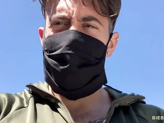 Handsome Dante Colle jerks off his dick in his car