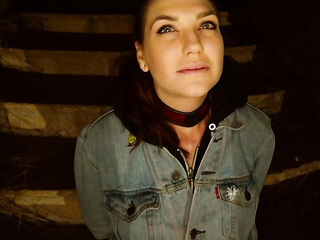 Worshipping cock before hard fuck outdoors