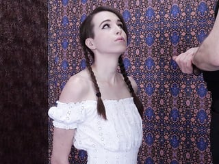 Restrained teen gets throat fucked