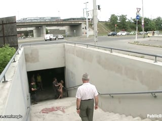 Natural busty Romanian anal public sex